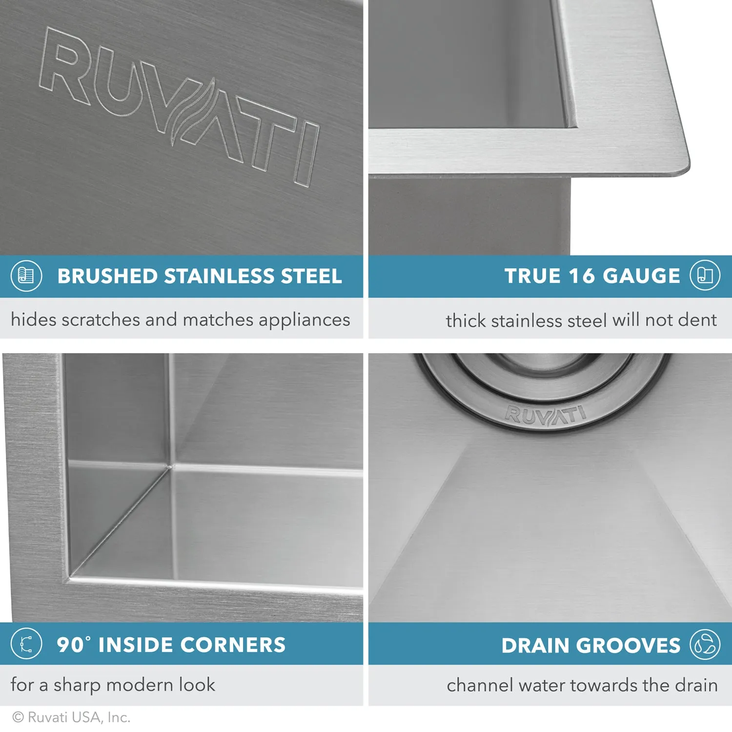 Ruvati 23" x 18" x 12" Deep Laundry Utility Sink Tight Radius Undermount 16 Gauge Stainless Steel - RVU6125