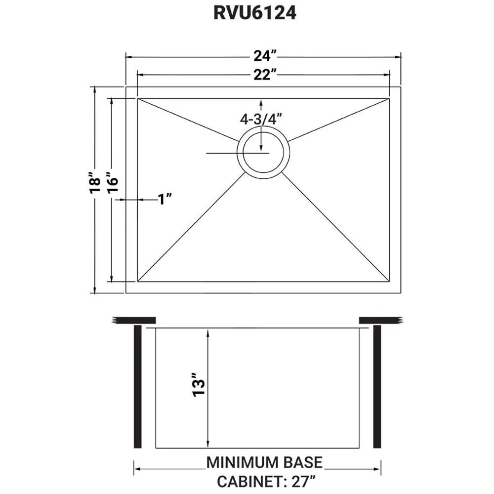 Ruvati 24″ x 18″ x 13″ Deep Laundry Utility Sink Undermount 16 Gauge Stainless Steel RVU6124