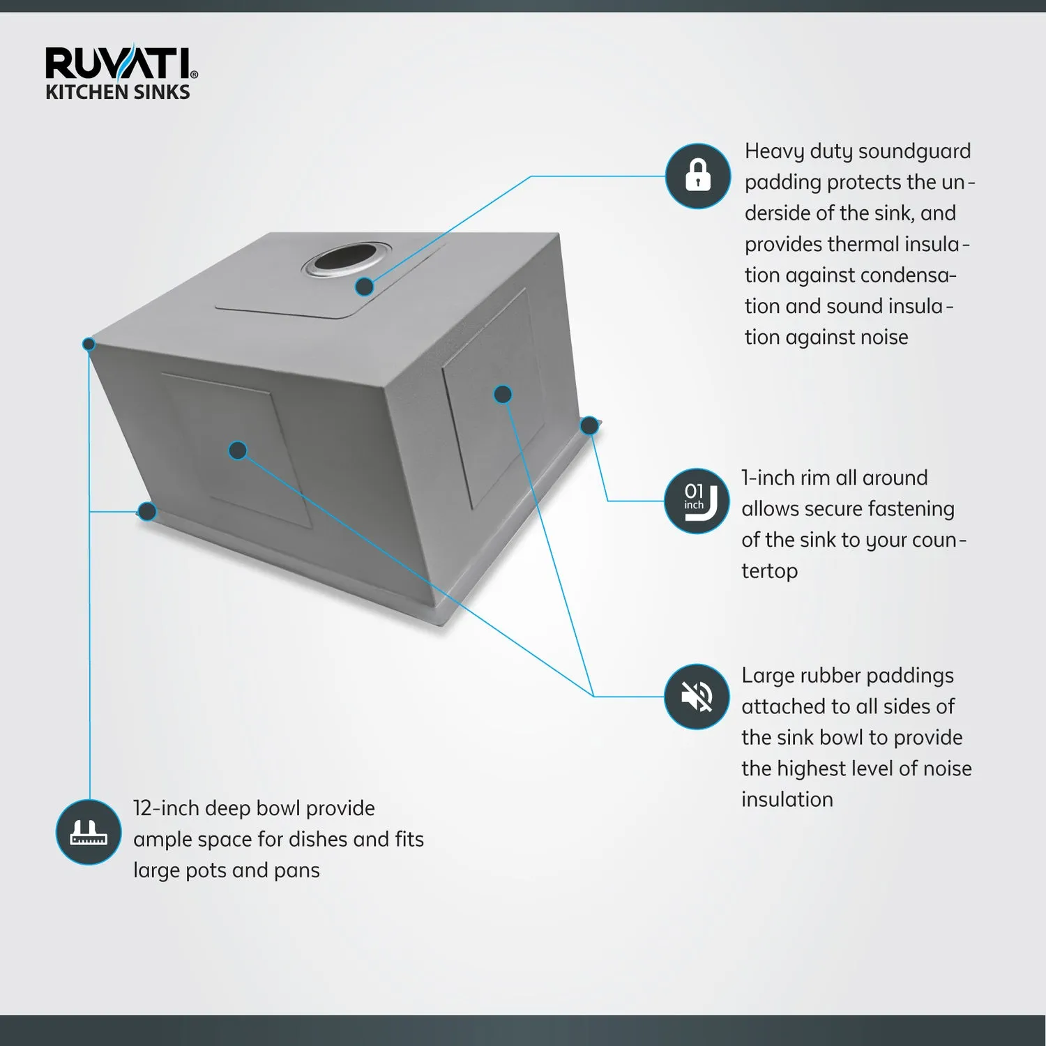 Ruvati 24″ x 18″ x 13″ Deep Laundry Utility Sink Undermount 16 Gauge Stainless Steel RVU6124