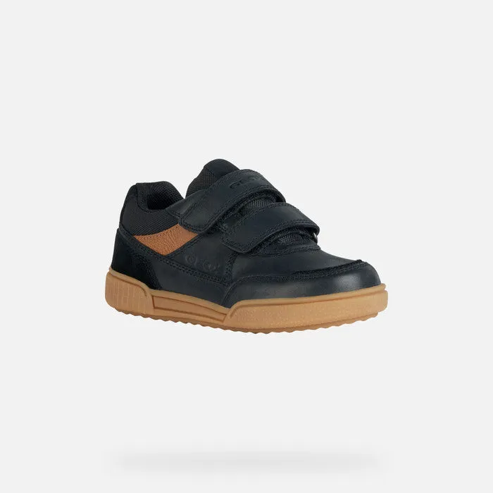 SALE FW23 Geox J Poseido Black/Cognac Double Velcro Round Toe Sneaker J16BCC by