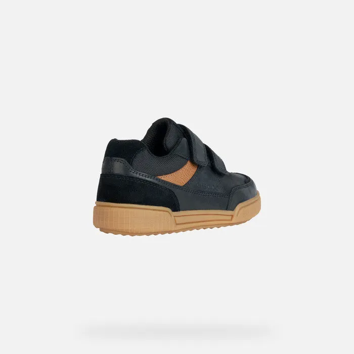 SALE FW23 Geox J Poseido Black/Cognac Double Velcro Round Toe Sneaker J16BCC by