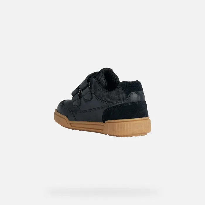 SALE FW23 Geox J Poseido Black/Cognac Double Velcro Round Toe Sneaker J16BCC by