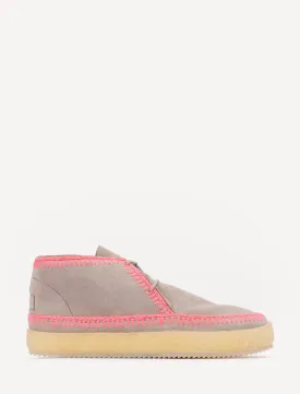Shenje Crochet Lace up Boots Fossil Suede Neon Pink