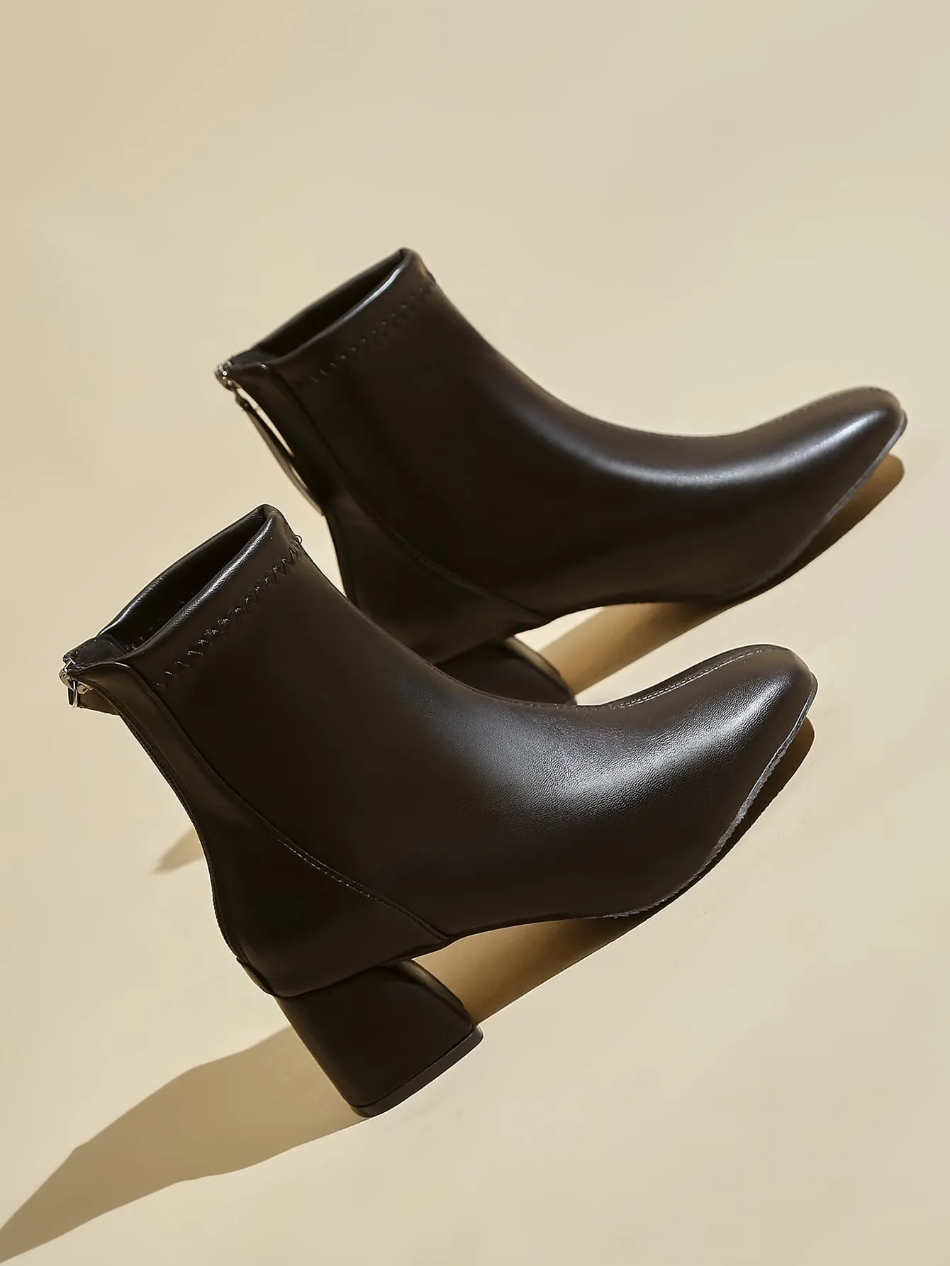 Square Toe Back Zip Classic Boots - Black- FD ⚡