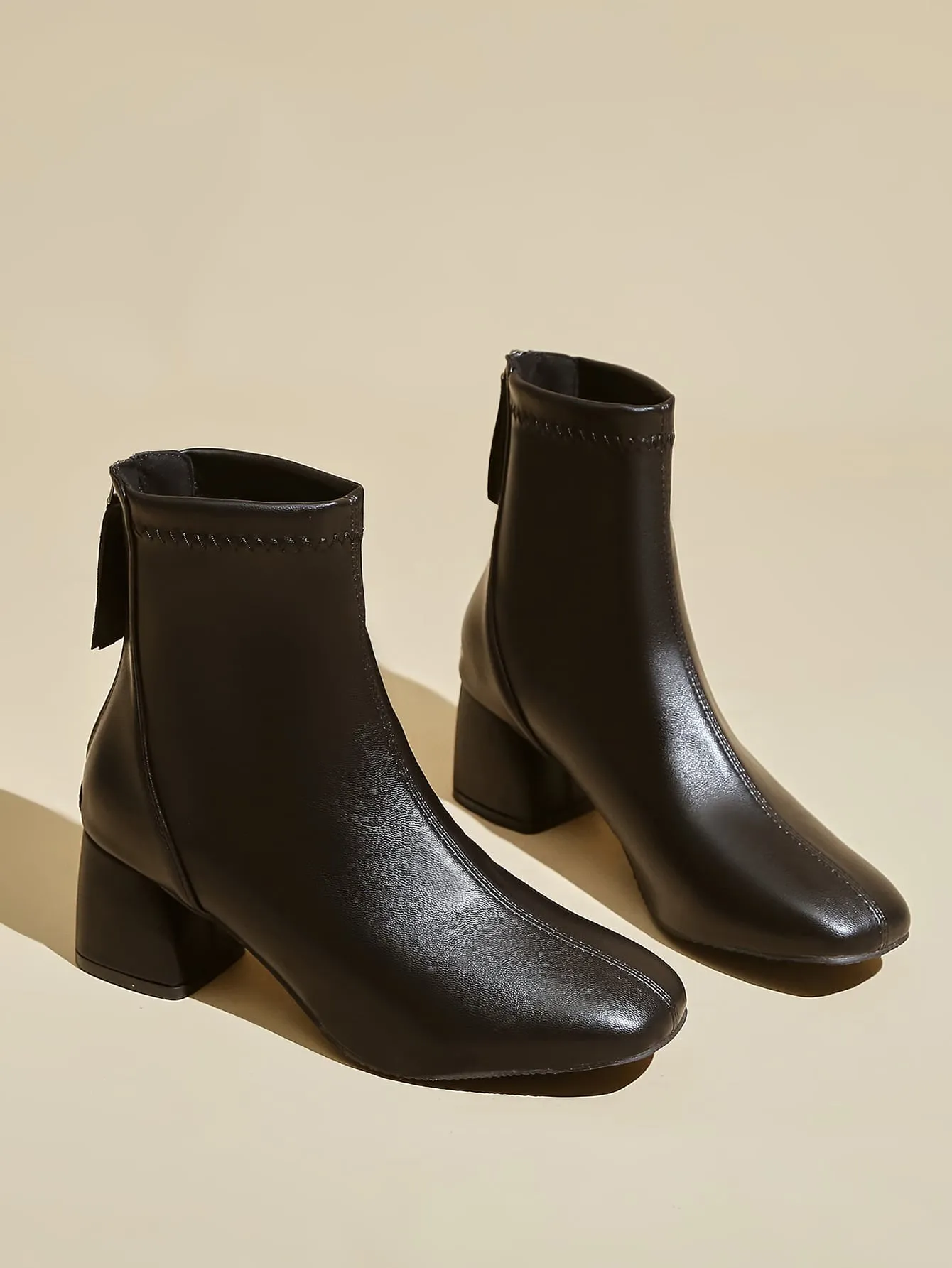 Square Toe Back Zip Classic Boots - Black- FD ⚡