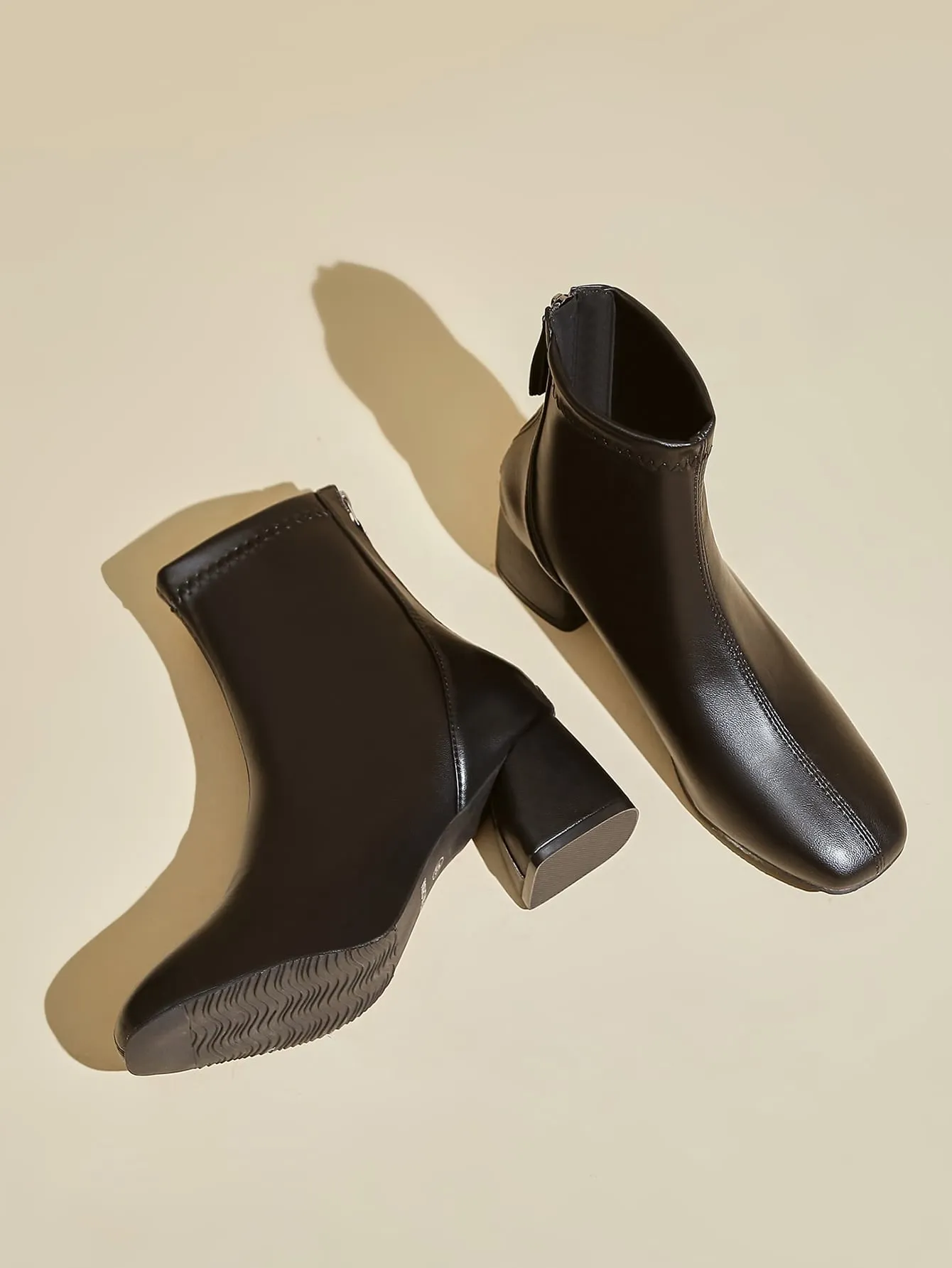 Square Toe Back Zip Classic Boots - Black- FD ⚡