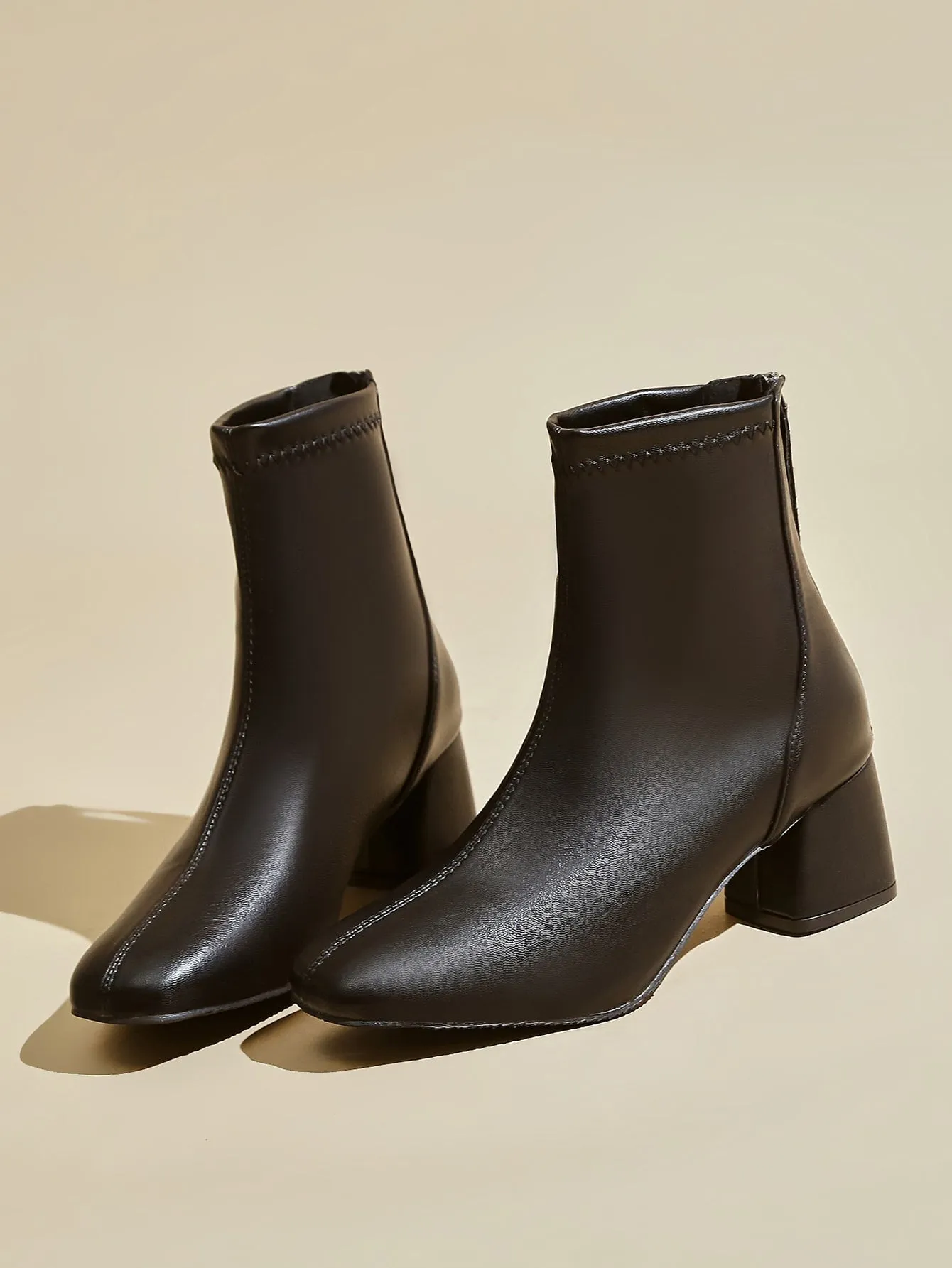 Square Toe Back Zip Classic Boots - Black- FD ⚡