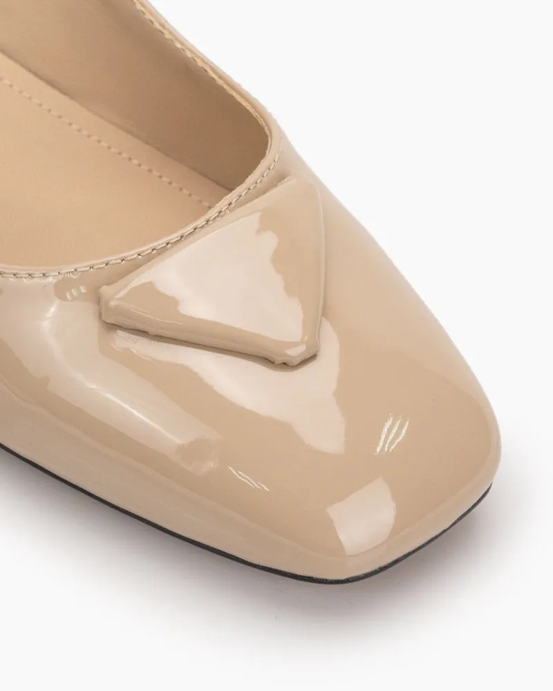 Square Toe Slingback Chunky Low Block Heels Pumps