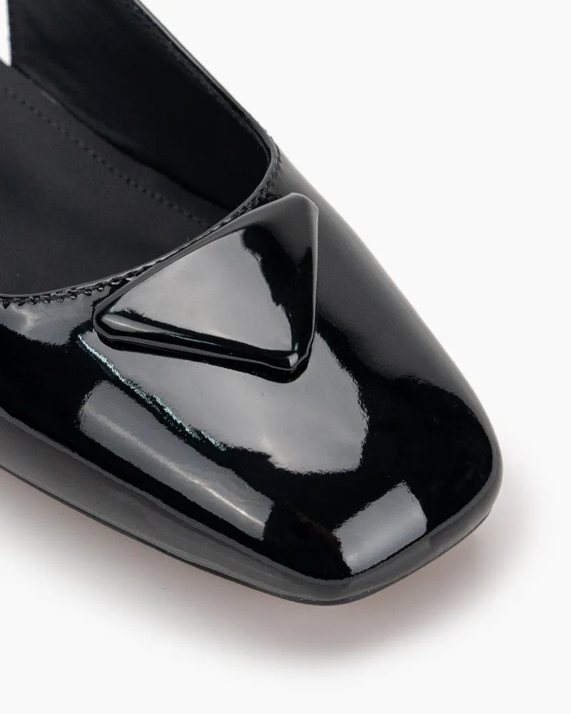 Square Toe Slingback Chunky Low Block Heels Pumps