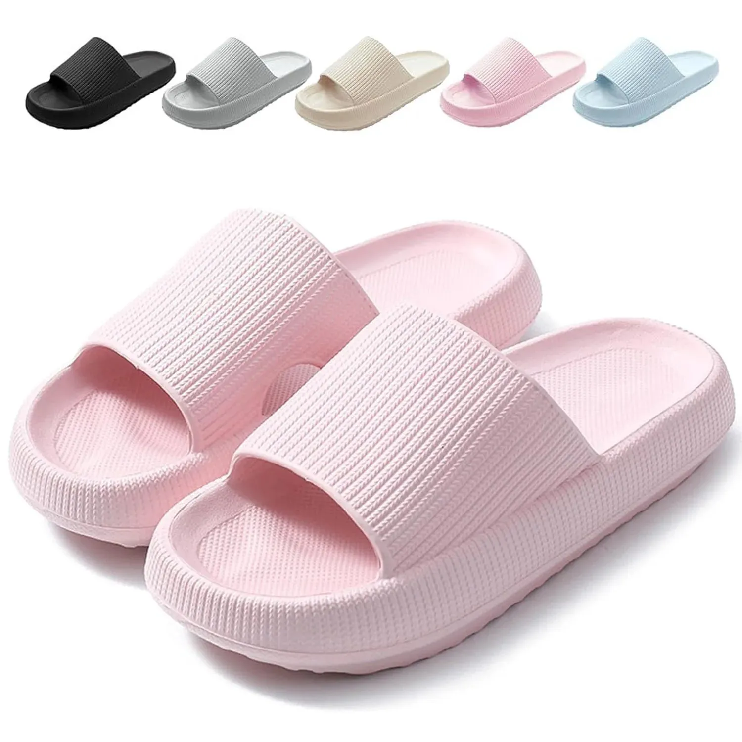 SROTER Cloud Sliders Non-Slip Soft Flip Flops for Men and Women – Thick Sole Shower Bathroom Slippers