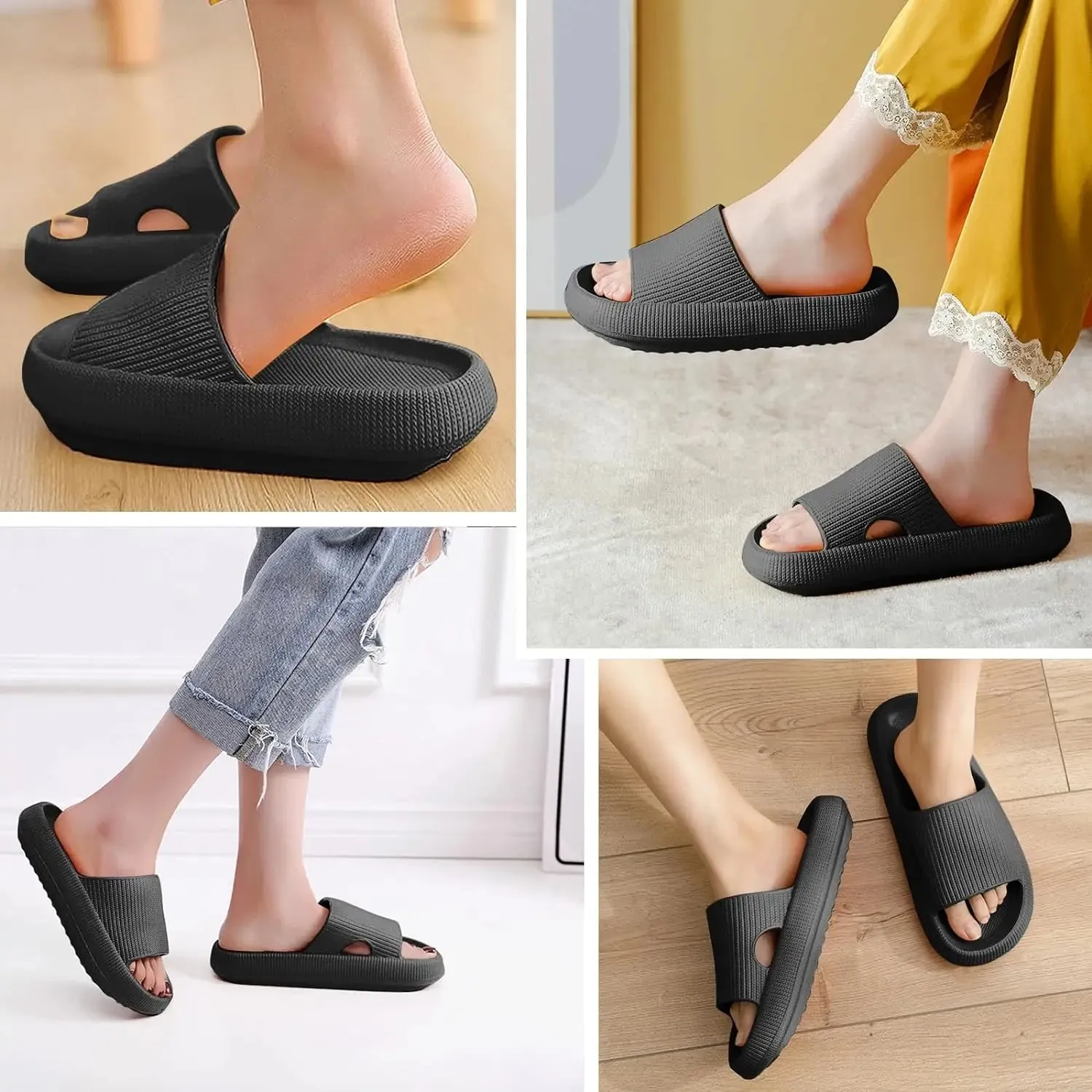 SROTER Cloud Sliders Non-Slip Soft Flip Flops for Men and Women – Thick Sole Shower Bathroom Slippers