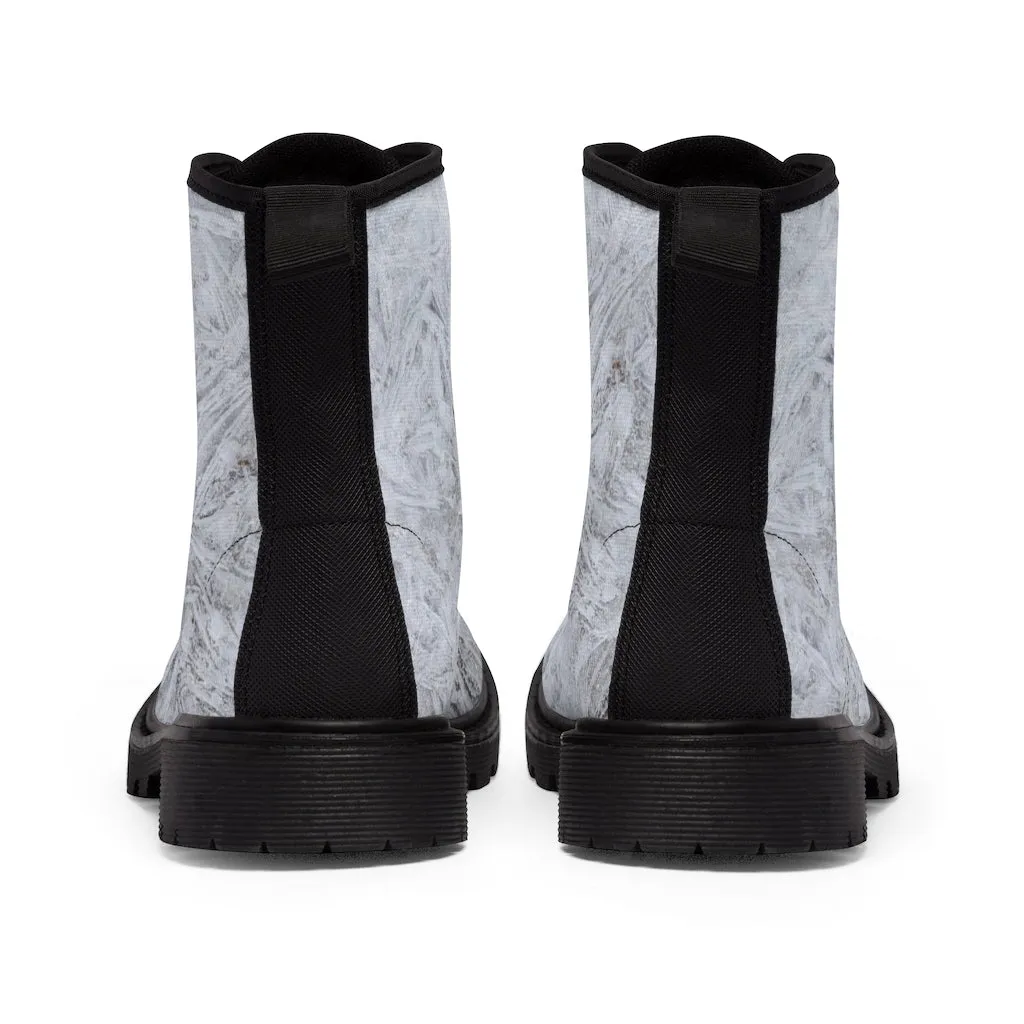 Women's White Ice Canvas Boots, Sizes 6.5-11, Stylish Unique Boots, Cool Alternative Styles, Edgy Rock Style, Fashionable Boots