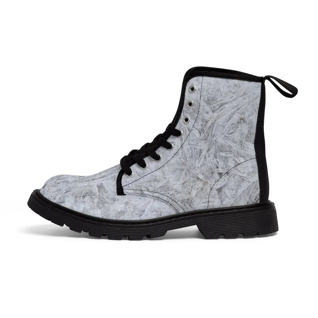 Women's White Ice Canvas Boots, Sizes 6.5-11, Stylish Unique Boots, Cool Alternative Styles, Edgy Rock Style, Fashionable Boots