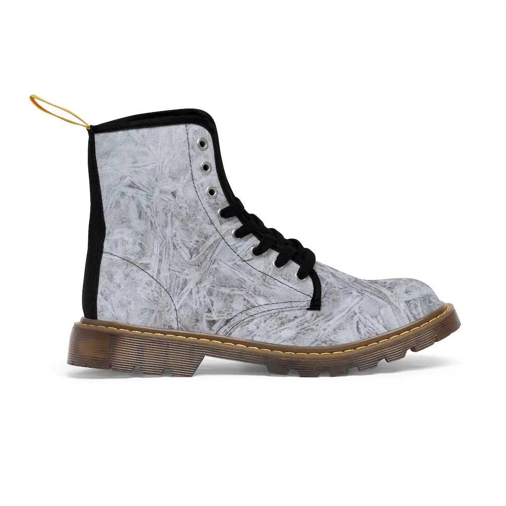Women's White Ice Canvas Boots, Sizes 6.5-11, Stylish Unique Boots, Cool Alternative Styles, Edgy Rock Style, Fashionable Boots