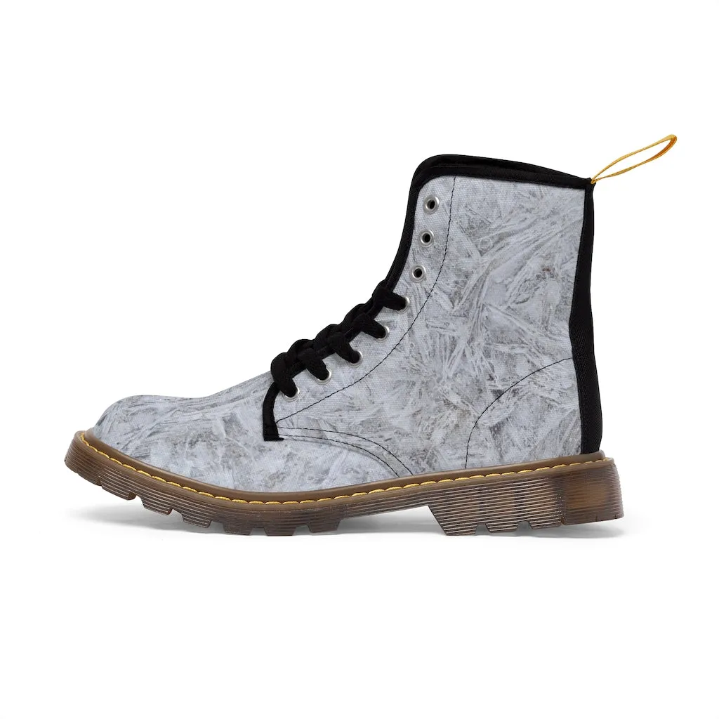 Women's White Ice Canvas Boots, Sizes 6.5-11, Stylish Unique Boots, Cool Alternative Styles, Edgy Rock Style, Fashionable Boots