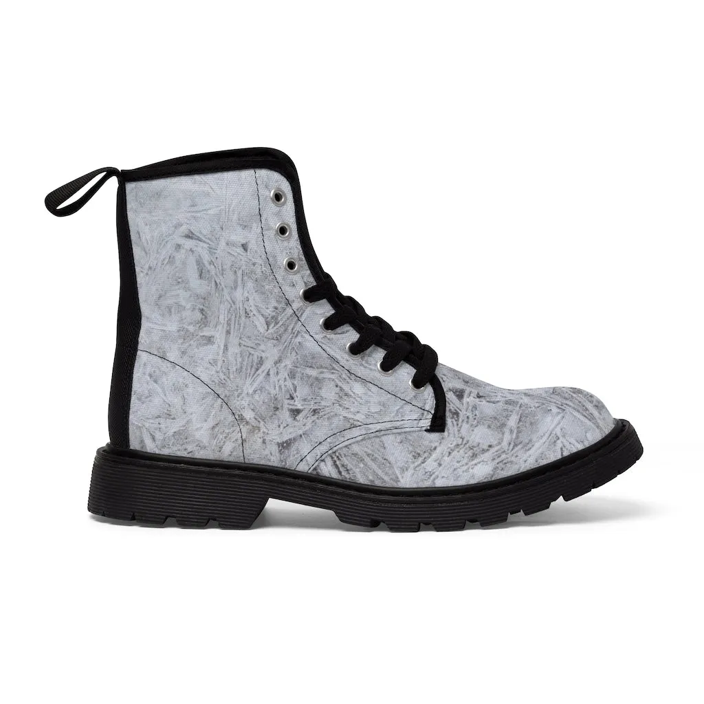 Women's White Ice Canvas Boots, Sizes 6.5-11, Stylish Unique Boots, Cool Alternative Styles, Edgy Rock Style, Fashionable Boots