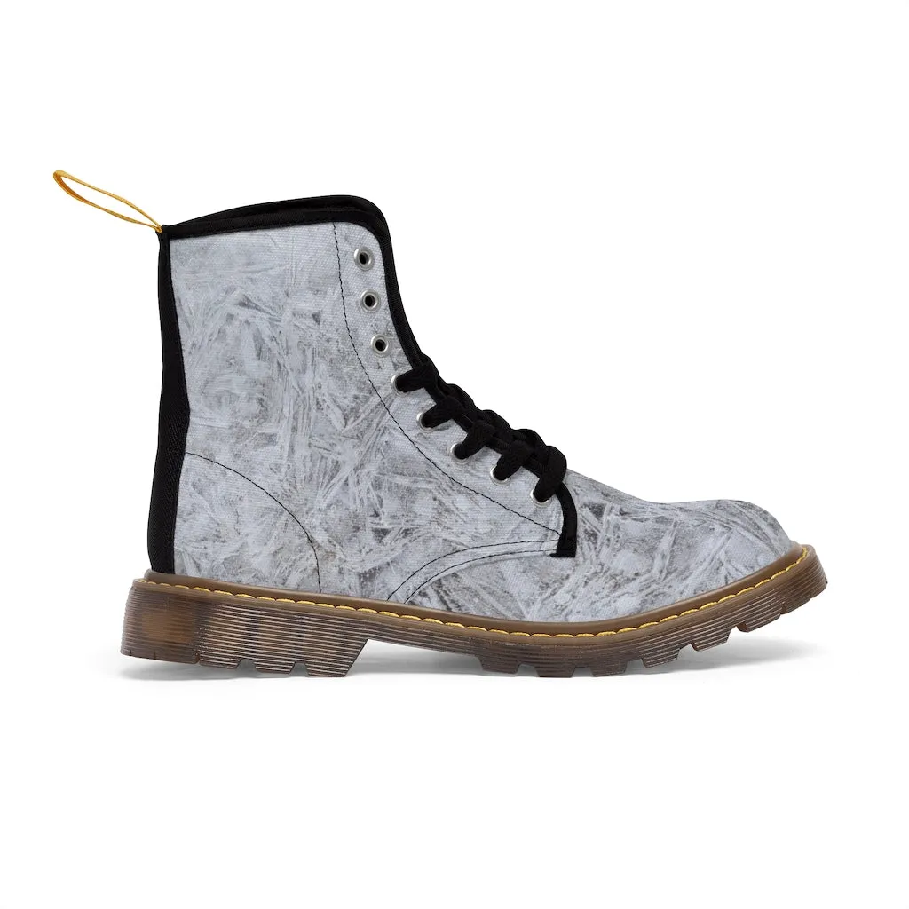 Women's White Ice Canvas Boots, Sizes 6.5-11, Stylish Unique Boots, Cool Alternative Styles, Edgy Rock Style, Fashionable Boots