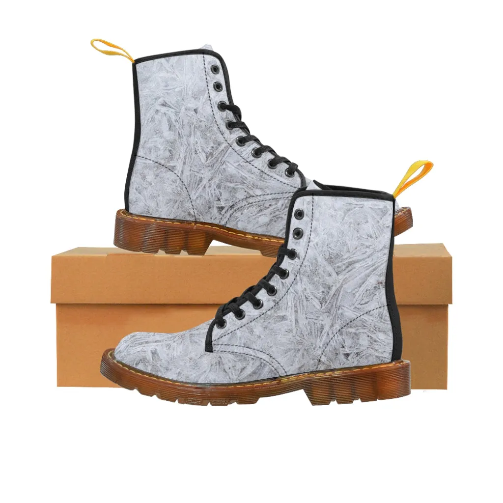 Women's White Ice Canvas Boots, Sizes 6.5-11, Stylish Unique Boots, Cool Alternative Styles, Edgy Rock Style, Fashionable Boots