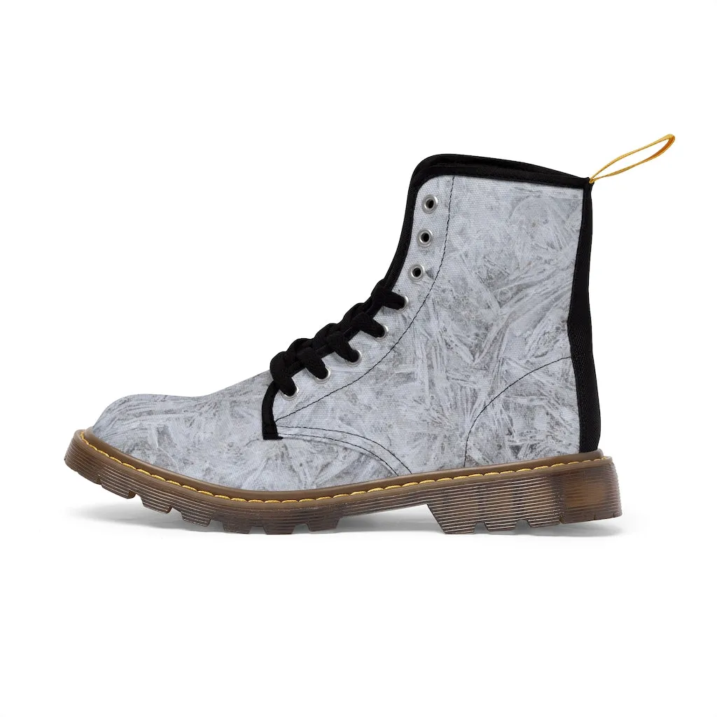 Women's White Ice Canvas Boots, Sizes 6.5-11, Stylish Unique Boots, Cool Alternative Styles, Edgy Rock Style, Fashionable Boots