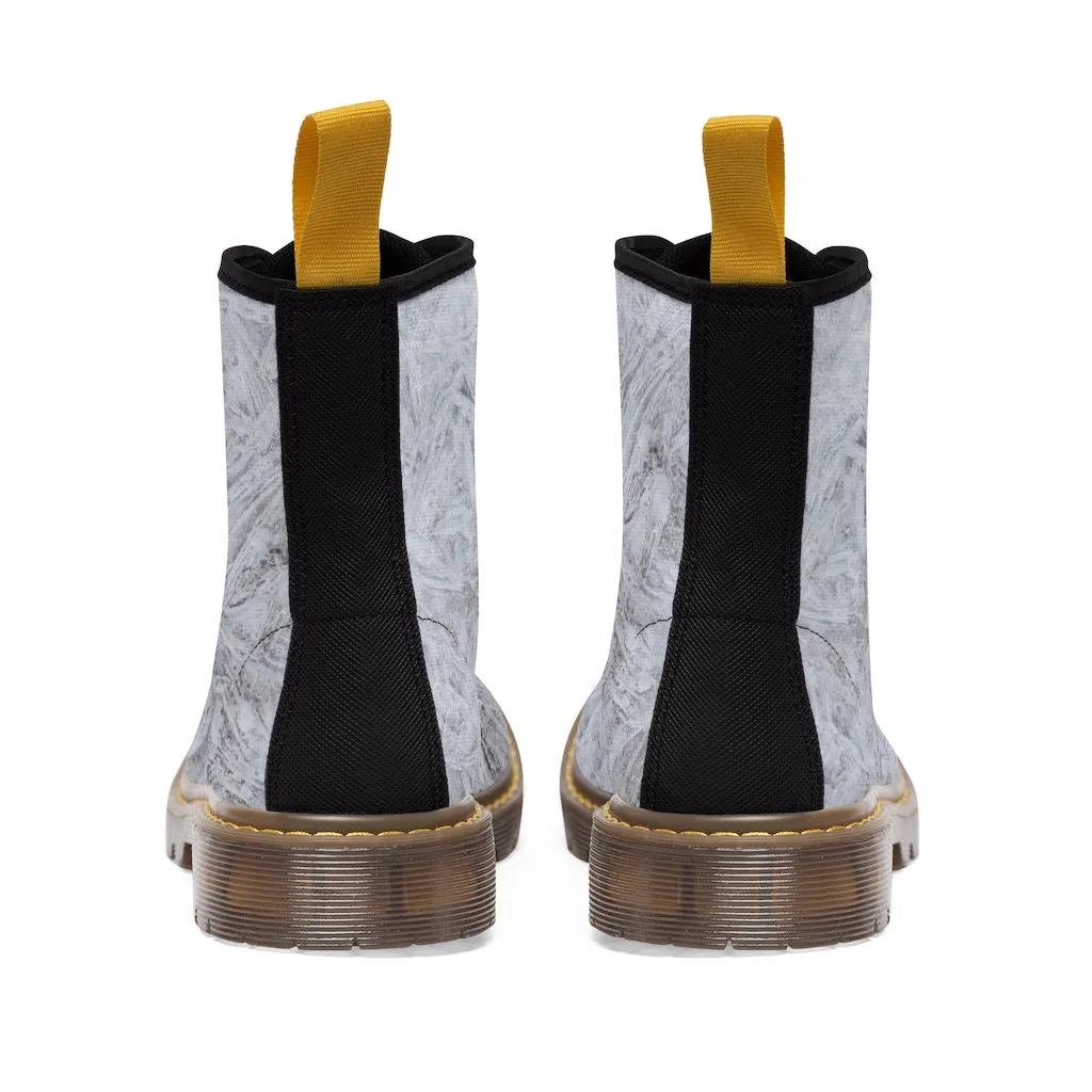 Women's White Ice Canvas Boots, Sizes 6.5-11, Stylish Unique Boots, Cool Alternative Styles, Edgy Rock Style, Fashionable Boots