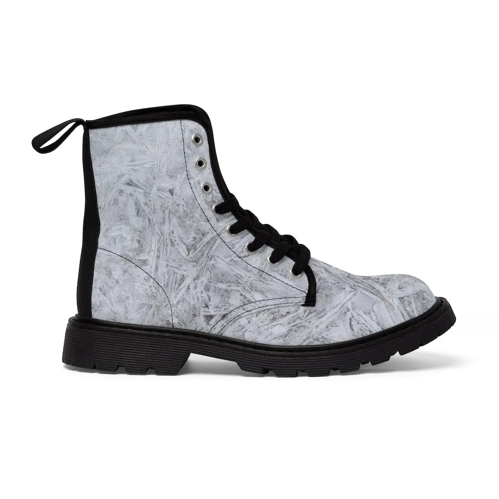 Women's White Ice Canvas Boots, Sizes 6.5-11, Stylish Unique Boots, Cool Alternative Styles, Edgy Rock Style, Fashionable Boots
