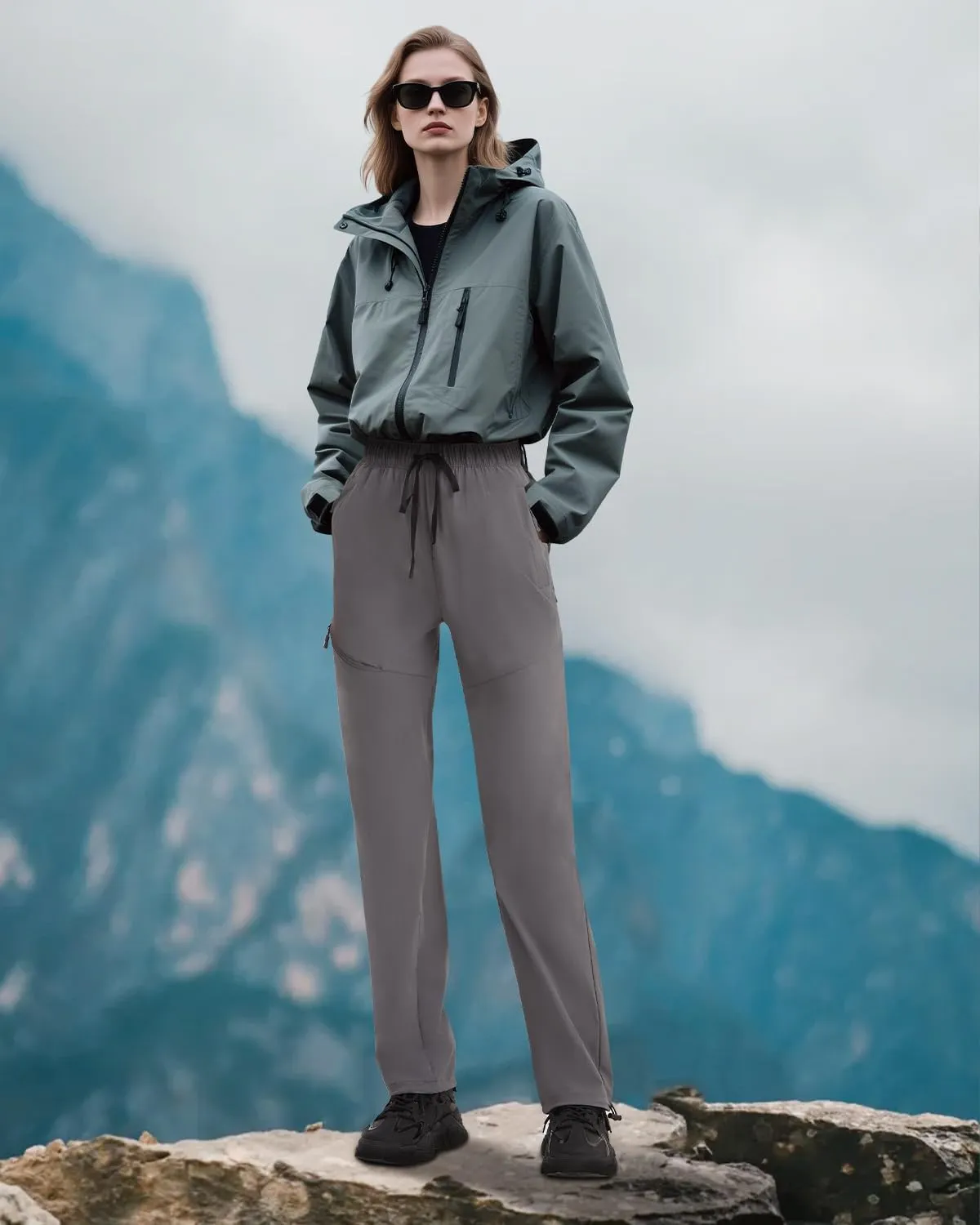 Zylioo 32"/34" Inseam Women's Tall Hiking Pants, Lightweight Quick Dry Cargo Pants with Zipper Pockets for Outdoor Activities